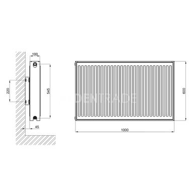 Радиатор отопления стальной TA Тип 22 600х1000 боковое подключение