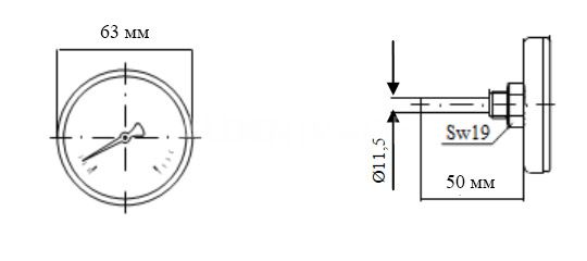 Термометр біметалевий з гільзою Ø63 0...120°C L-50мм Watts F+R801