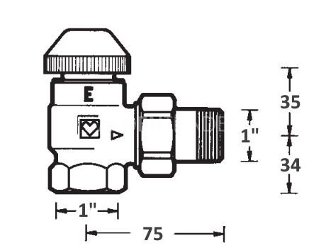 Кутовий двоходовий термостатичний клапан з термоголовкою 1" 20–50°С Herz TS-E