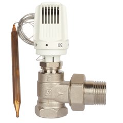 Кутовий двоходовий термостатичний клапан з термоголовкою 1" 40–70°С Herz TS-E