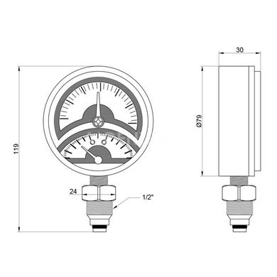 Термоманометр радиальный Icma 258 Ø80мм 0-6 bar 0...120°C