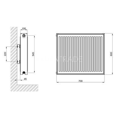 Радиатор отопления стальной TA Тип 22 600х700 боковое подключение