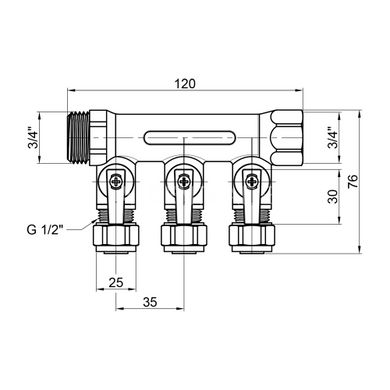 Коллектор 3/4" на 3 выхода с шаровыми кранами под 16x2 трубу SD231