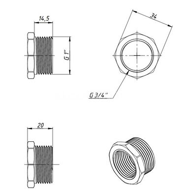 Футорка латунна різьба 1"x3/4" Fado PF02