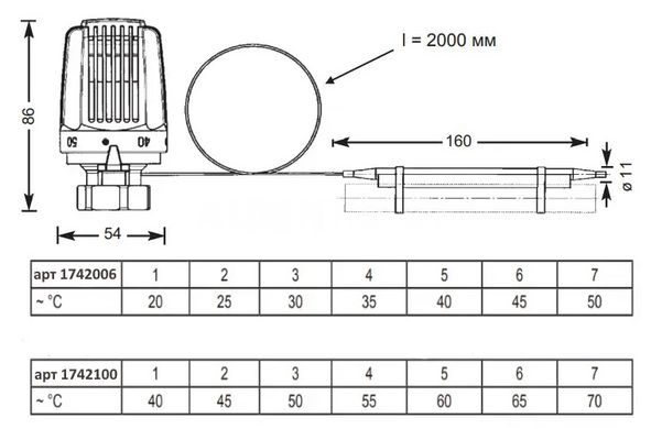 Распределительный клапан с термоголовкой и гайками Herz Calis TS RD DN20 3/4" 20-50°C