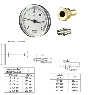 Термометр биметаллический Cewal PST 63P 0...120°C