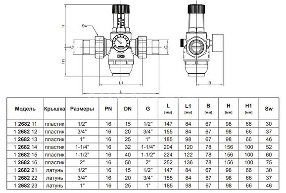 Мембранний редуктор тиску води з фільтром 1 - 6 бар 1/2" Herz