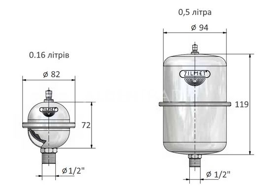 Гідроакумулятор на 0,16 літрів для бойлера Zilmet Inox-Pro