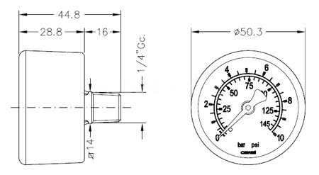 Манометр для редуктора давления Cewal M 50 PP 0-6 bar