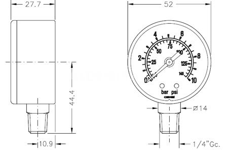 Манометр давления воды радиальный Cewal M 50 RP 0-6 bar