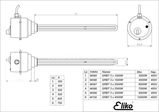 ТЭН с терморегулятором Eliko W099 GRBT 3x3 кВт 6/4