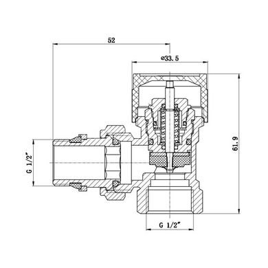 Комплект угловых радиаторных кранов с термоголовкой 1/2" SF238-254+233