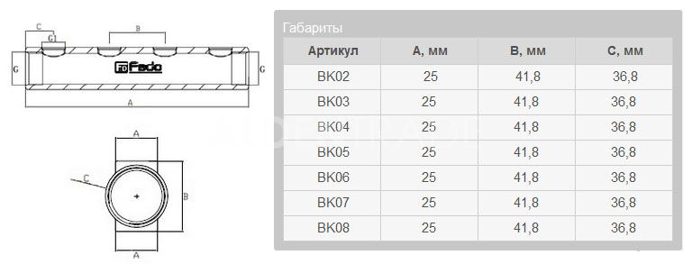 Коллекторная балка с вентилями Fado KBV02 1"x3/4" 2 выхода