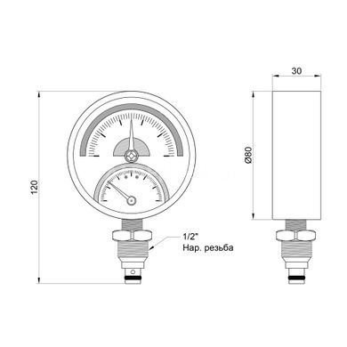 Термоманометр радиальный SD17210B Ø80мм 0-10 Bar 0-120°C