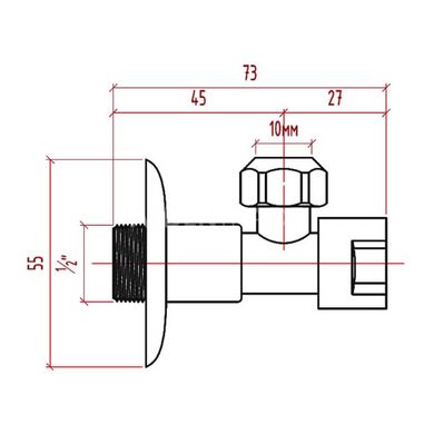 Приборный угловой кран под фитинг 1/2"х 10мм Icma 520