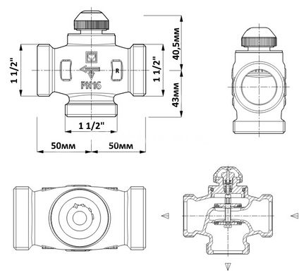 Трехходовой распределительный клапан с гайками Herz Calis TS RD 1 1/4" DN32