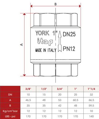 Обратный клапан Itap York 1/2" DN15