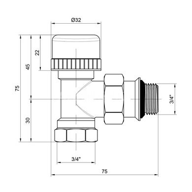 Кран радиаторный угловой с термоголовкой 3/4'' SD350-355