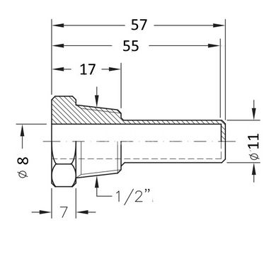 Латунная гильза для температурного датчика 1/2" Ø8 мм L-57 мм