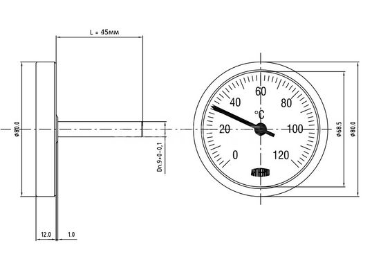 Термометр біметалевий Ø80 0...120°C L-45мм Arthermo AR-T