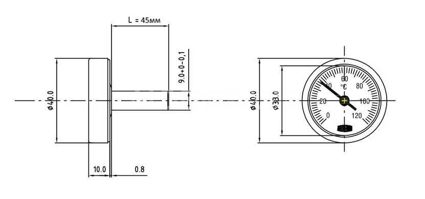 Термометр биметаллический Arthermo Ø40 0...120°C L-45мм
