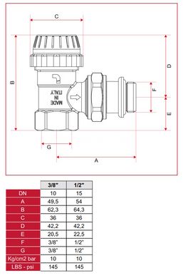 Клапан радиаторный угловой термостатический 1/2" M30 Itap 994