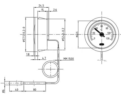 Термометр капиллярный Arthermo CP-05 0...120°C L-1500мм Круглый