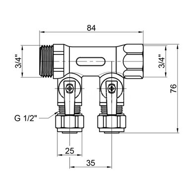 Коллектор 3/4" на 2 выхода с шаровыми кранами под 16x2 трубу SD231